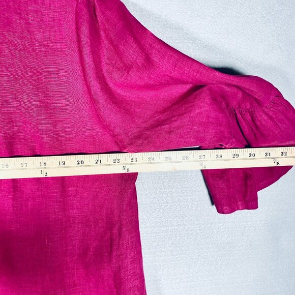 Bryn Walker Linen Top Womens M Fuchsia Chambray Pullover High Low Sustainable - Picture 9 of 13